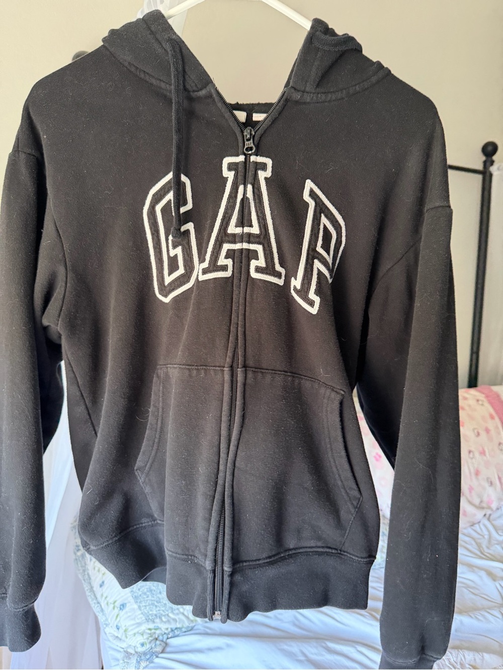 GAP Black Hoodie Zip-Up Jacket with White Logo